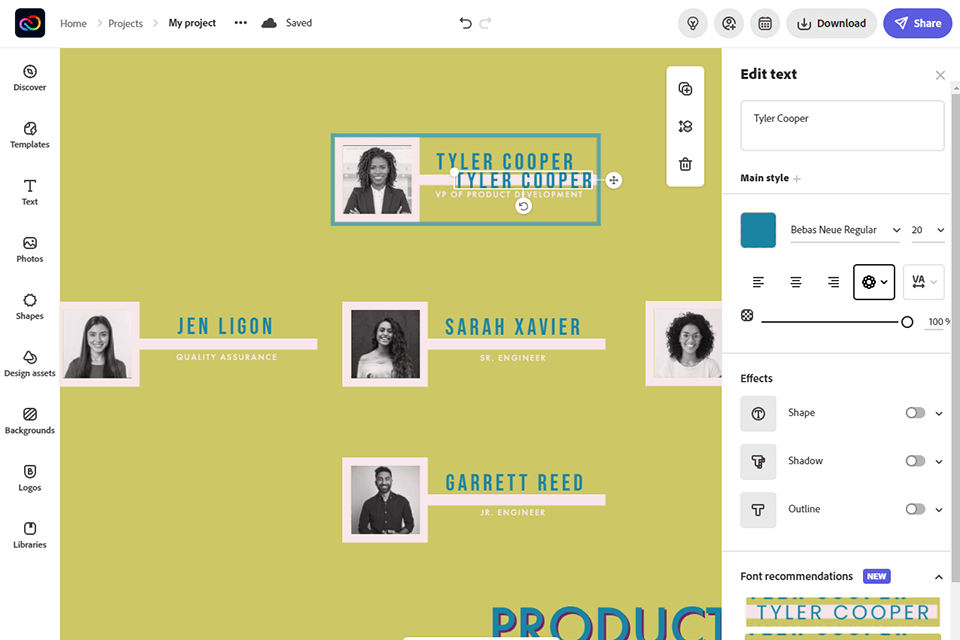 adobe express org chart software interface